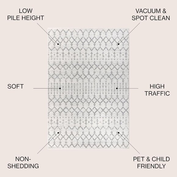 5x8 Moroccan Boho Area Rug, Vintage Diamond Cream/Gray Stain-Resistant Carpet - Picture 2 of 11